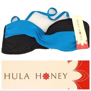 NWT - HULA HONEY Black & Blue Bikini Top -  (M)